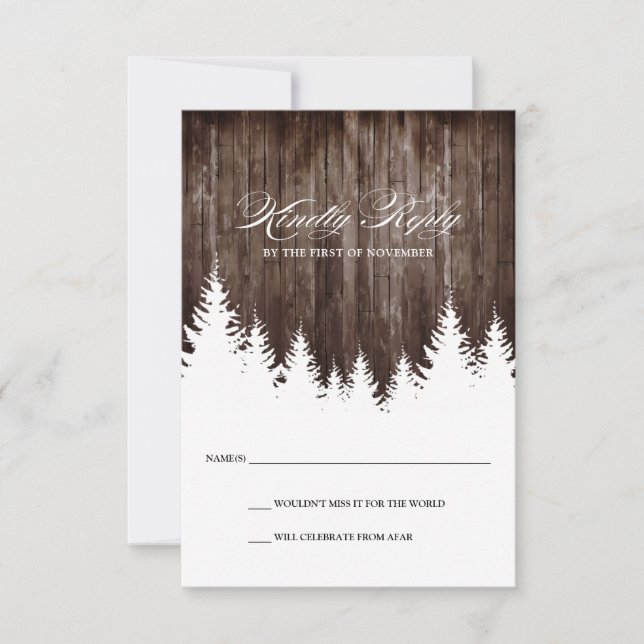 Winter Wedding Rustic Wood Response RSVP Card (Front)