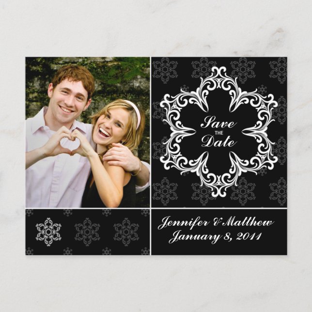 Winter Wedding Save the Date Postcard - B&W (Front)