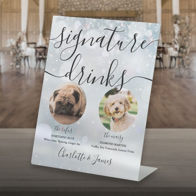 Winter Wedding Script Pet Dog Signature Drinks Pedestal Sign (Winter Wedding Script Pet Dog Signature Drinks Pedestal Sign)
