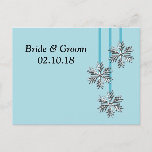 Winter Wedding Snowflake Theme Save The Date Announcement Postcard (Front)