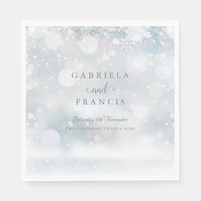 Winter Wedding Snowflakes Elegant Script Napkin (Front)