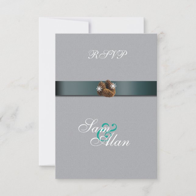 Winter Wedding Snowflakes Pinecones RSVP Card (Front)