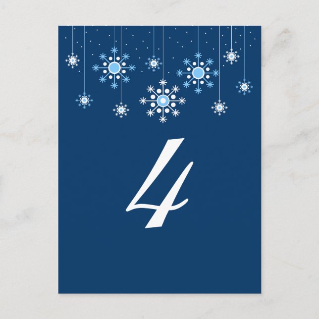Winter Wedding Snowflakes Table Number Card (Front)