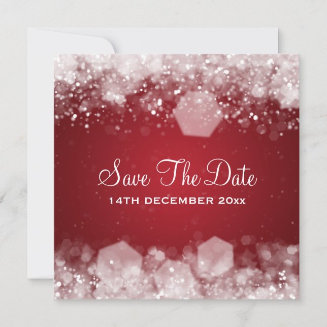 Winter Wedding Sparkling Night Red Invitation (Front)