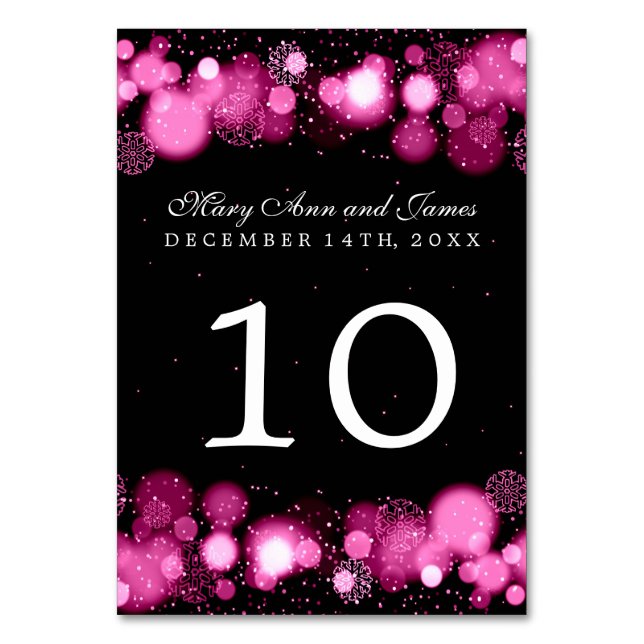 Winter Wedding Table Number Pink (Front)