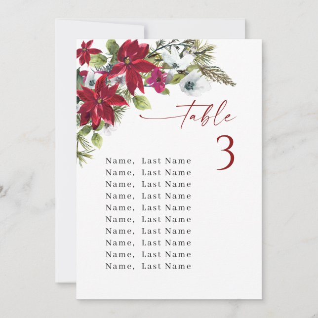 Winter Wedding Table Number Seating Chart Cards (Front)