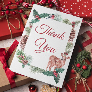 Winter Wedding Thank You Christmas Deer Floral Card