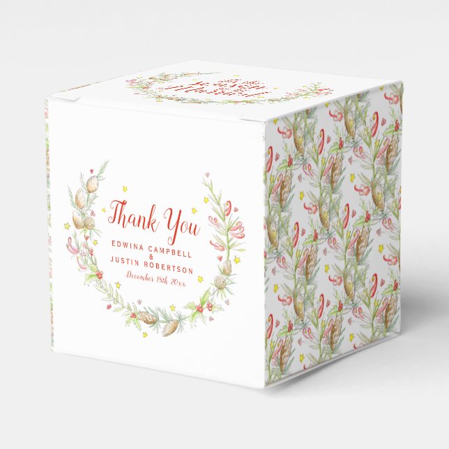 Winter Wedding tis the season watercolor berries  Favour Box (Front Side)