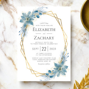 Winter Wedding Watercolor Dusty Blue Floral Invitation