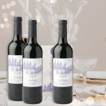 Winter Wedding Watercolor Forest Snow Scene Wine Label<br><div class="desc">Winter wedding personalised wine bottle labels with scenic watercolor design in shades of lavender and grey. The snow scene features a romantic mountain forest landscape with pine trees, drifts and a light snow flurry. The template is ready for you to add the names of the bride and groom and the...</div>