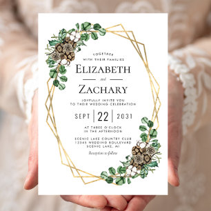 Winter Wedding Watercolor Greenery Pine Cones Invitation