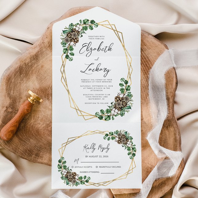 Winter Wedding Watercolor Greenery Script All In One Invitation (Creator Uploaded)