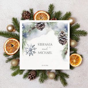 Winter wedding watercolor snowy pines template napkin