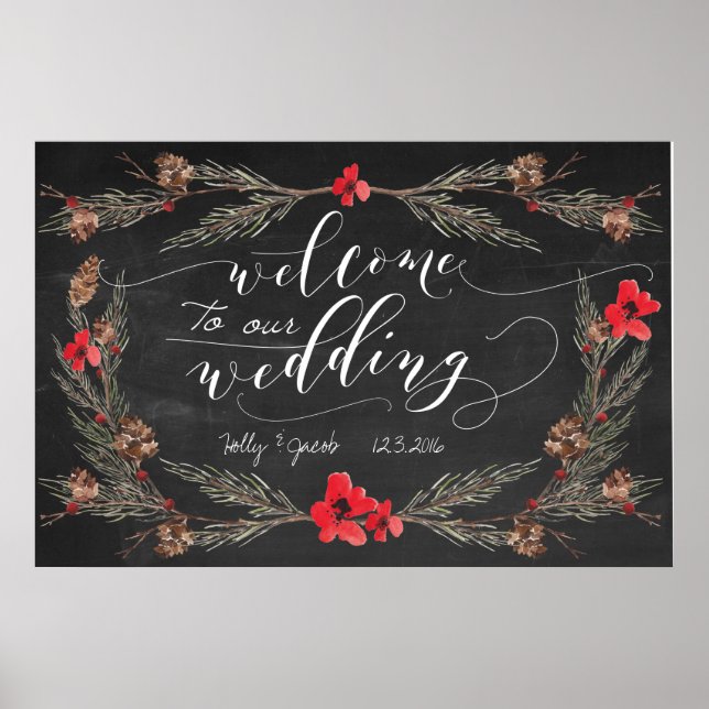 Winter Wedding Welcome Chalkboard Sign Poster (Front)