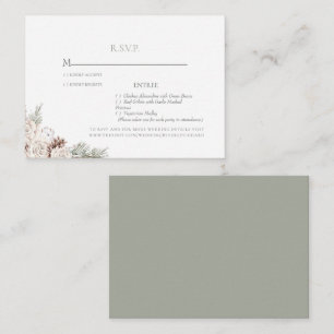 Winter Wedding White Floral Sage RSVP Enclosure Card