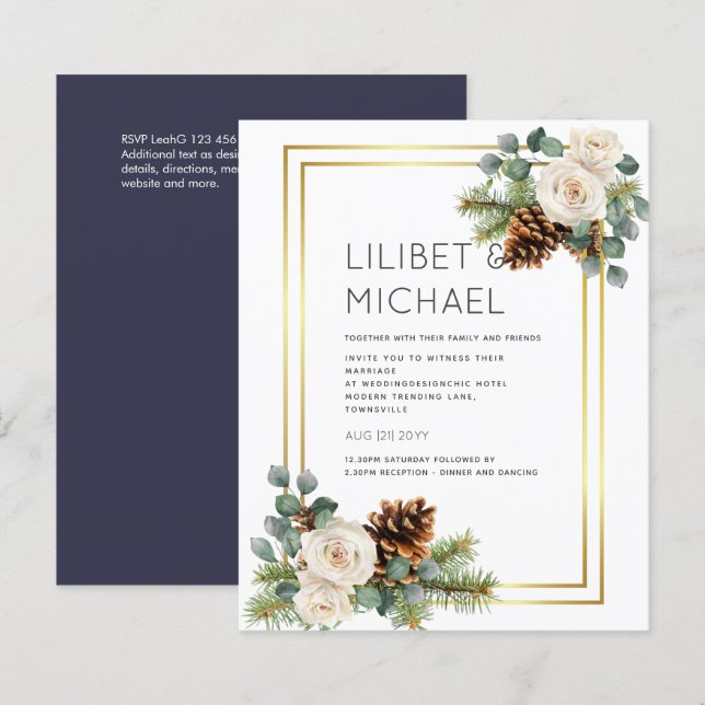 Winter Wedding White Roses Gold Dusty Blue (Front/Back)