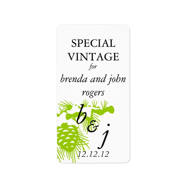 Winter Wedding Wine Bottle Label Green (Front)