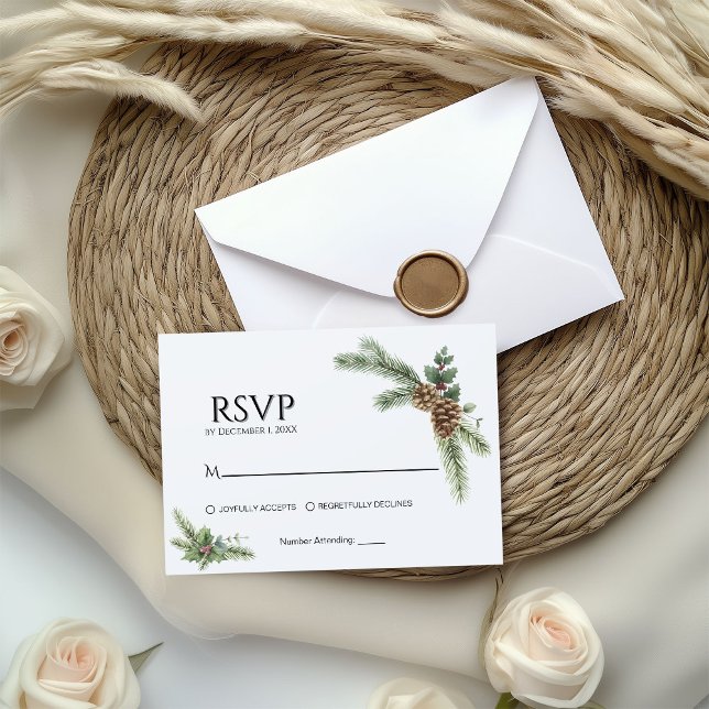 Winter Wedding Wreath with Fir Branches RSVP Enclosure Card (Creator Uploaded)