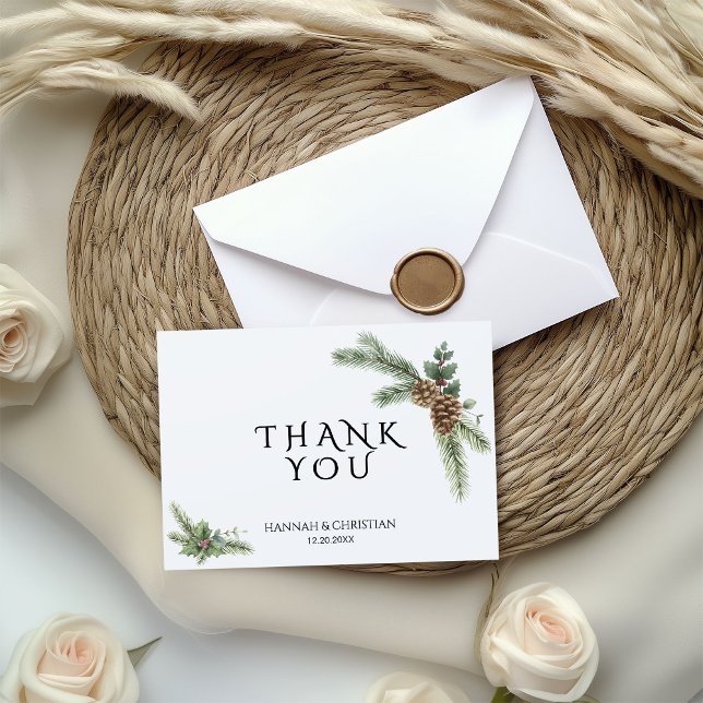 Winter Wedding Wreath with Fir Branches Thank You Card (Creator Uploaded)