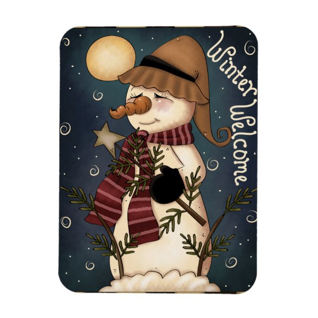 Winter Welcome Snowman Premium Magnet (Vertical)