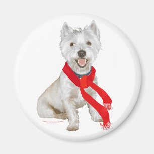 Winter Westie in a Red Scarf Magnet