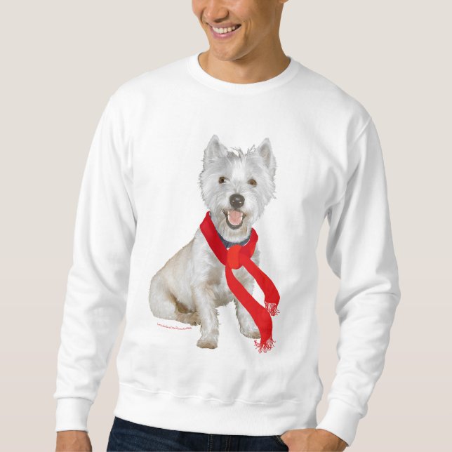 Winter Westie in a Red Scarf Sweatshirt (Front)