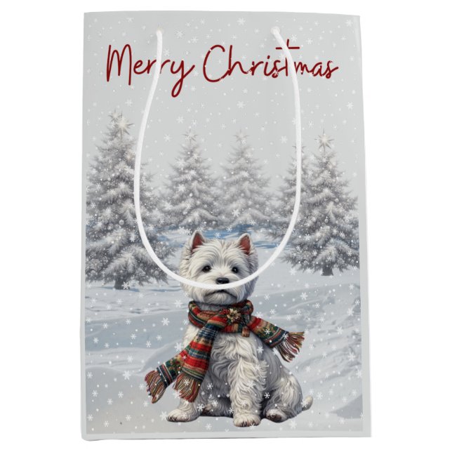 Winter Westie Merry Christmas Gift Bag (Front)