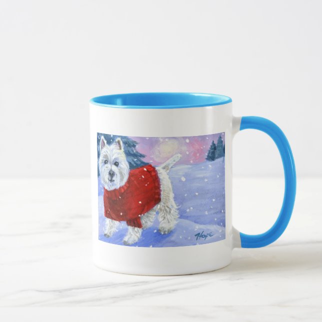 Winter Westie Mug with Coloured Handle (Right)