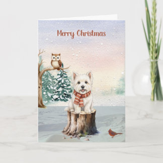 Winter Westie with Owl Christmas Card