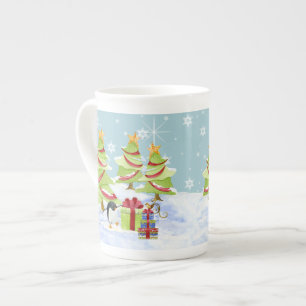 Winter Whimsey Penguin Polar Bear Babies in Snow Bone China Mug