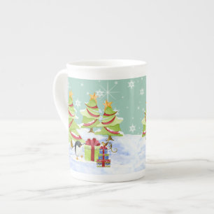 Winter Whimsey Penguin Polar Bear Babies in Snow Bone China Mug