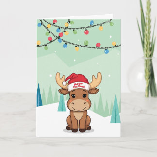 Winter Whimsical Moose Holiday Card
