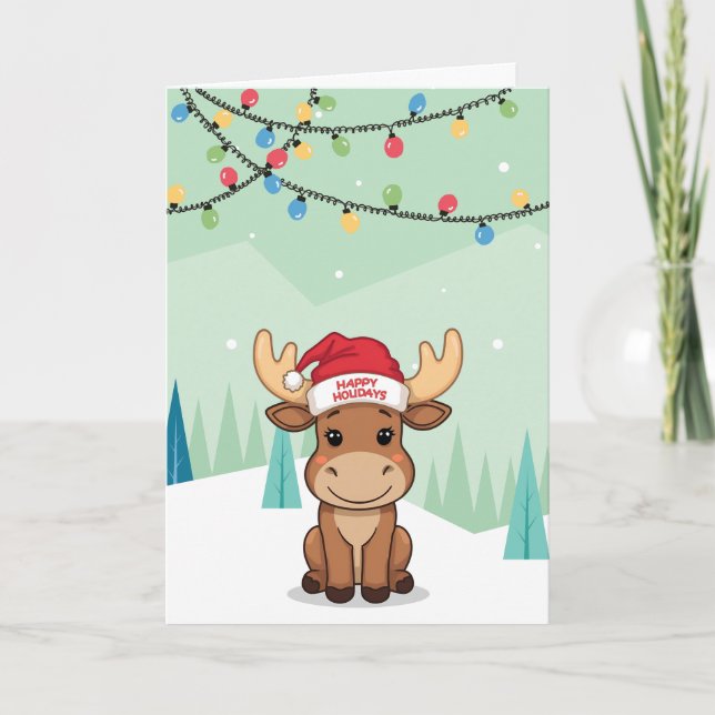 Winter Whimsical Moose Holiday Card (Front)