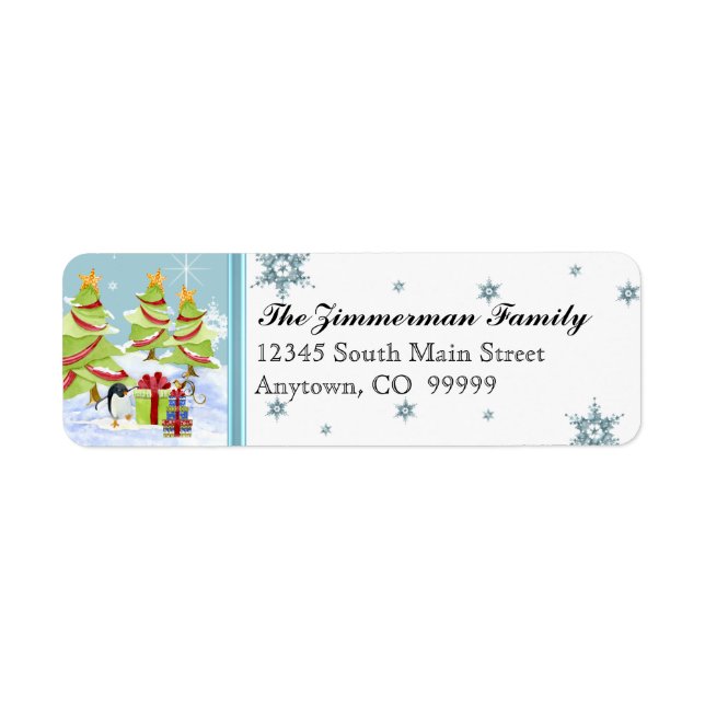 Winter Whimsy Cute Penguin Babies in Snow Star (Front)