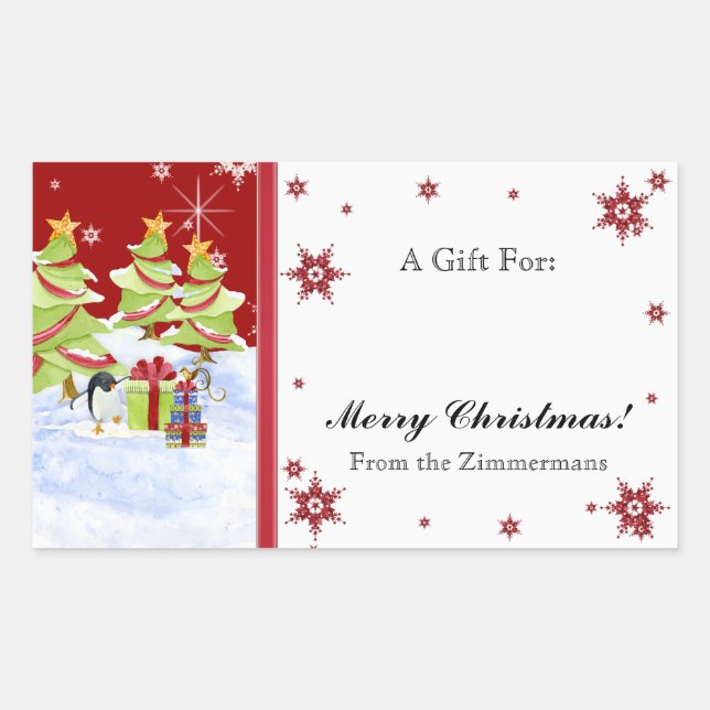 Winter Whimsy Cute Penguin Babies in Snow Star Rectangular Sticker (Front)