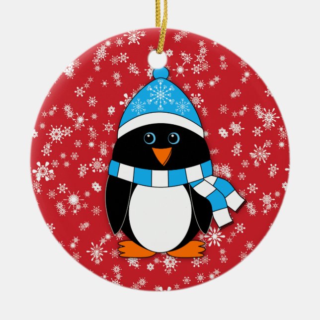 Winter Whimsy Penguin Ceramic Tree Decoration (Front)