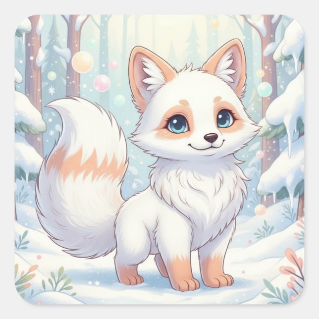 Winter Whispers of the Little Fox Square Sticker (Front)