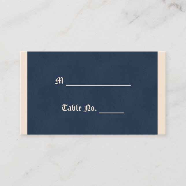 Winter White and Navy Blue Wedding Place Card (Front)