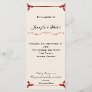 Winter White and Red Mistletoe Wedding Program Programme