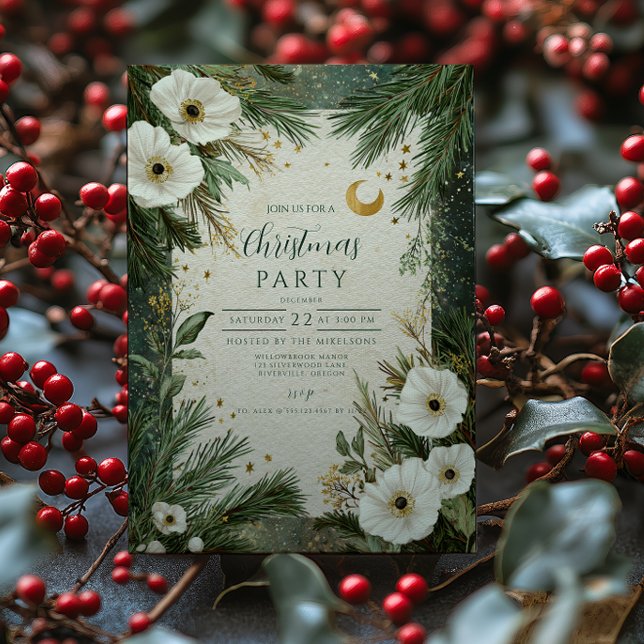 Winter White Anemone Christmas Party Invitation (Creator Uploaded)