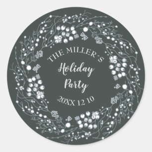 Winter white berries floral wreath on velvet green classic round sticker