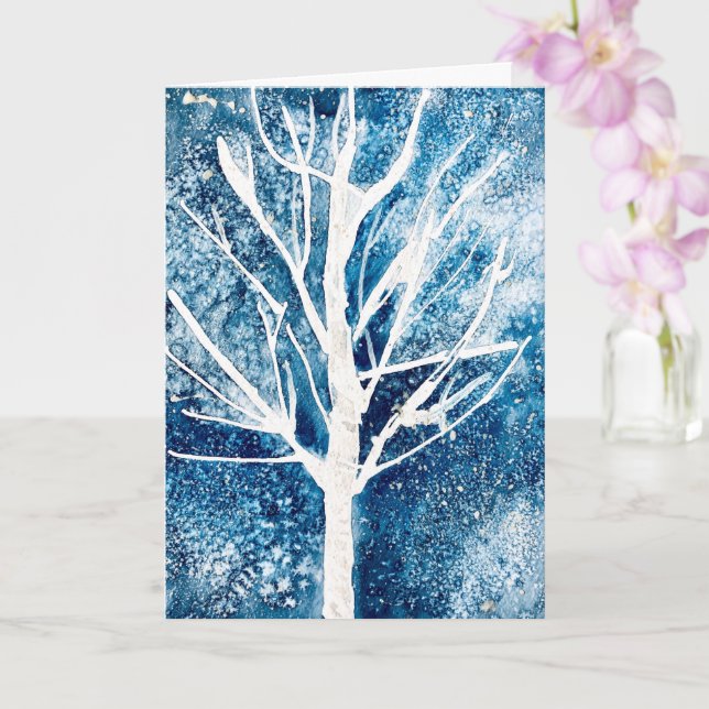 Winter white birch tree Christmas Card (Orchid)