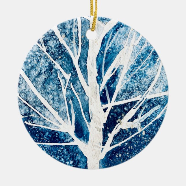 Winter white birch tree Christmas Ceramic Tree Decoration (Front)
