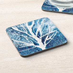 Winter white birch tree Christmas Coaster