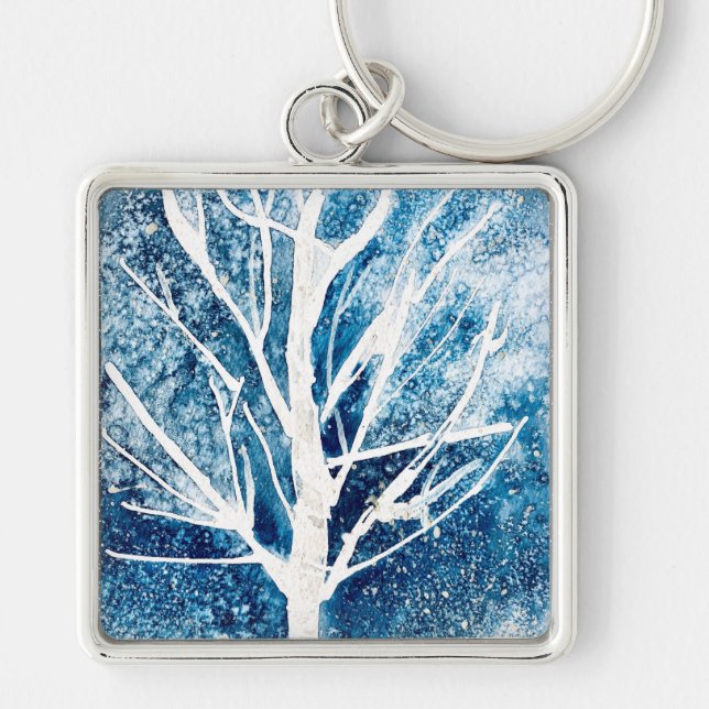 Winter white birch tree Christmas Key Ring (Front)