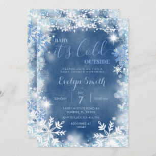 Winter White Blue Cold Outside Snowflakes Invitation