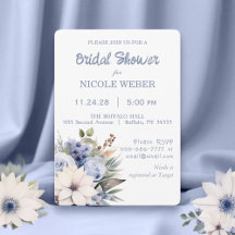 Winter White Blue Floral Bridal Shower Invitation