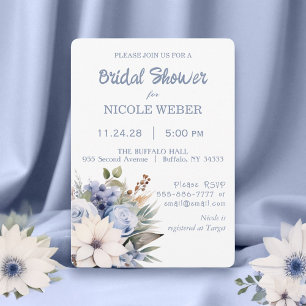 Winter White Blue Floral Bridal Shower Invitation