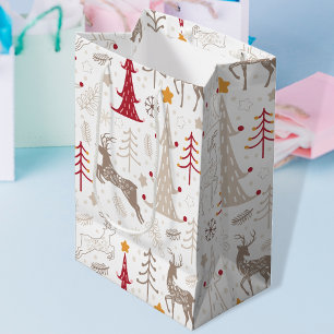 Winter White, Christmas Tree and Deer Medium Gift Bag