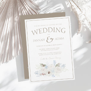 Winter White Floral and Taupe Christmas Wedding Invitation
